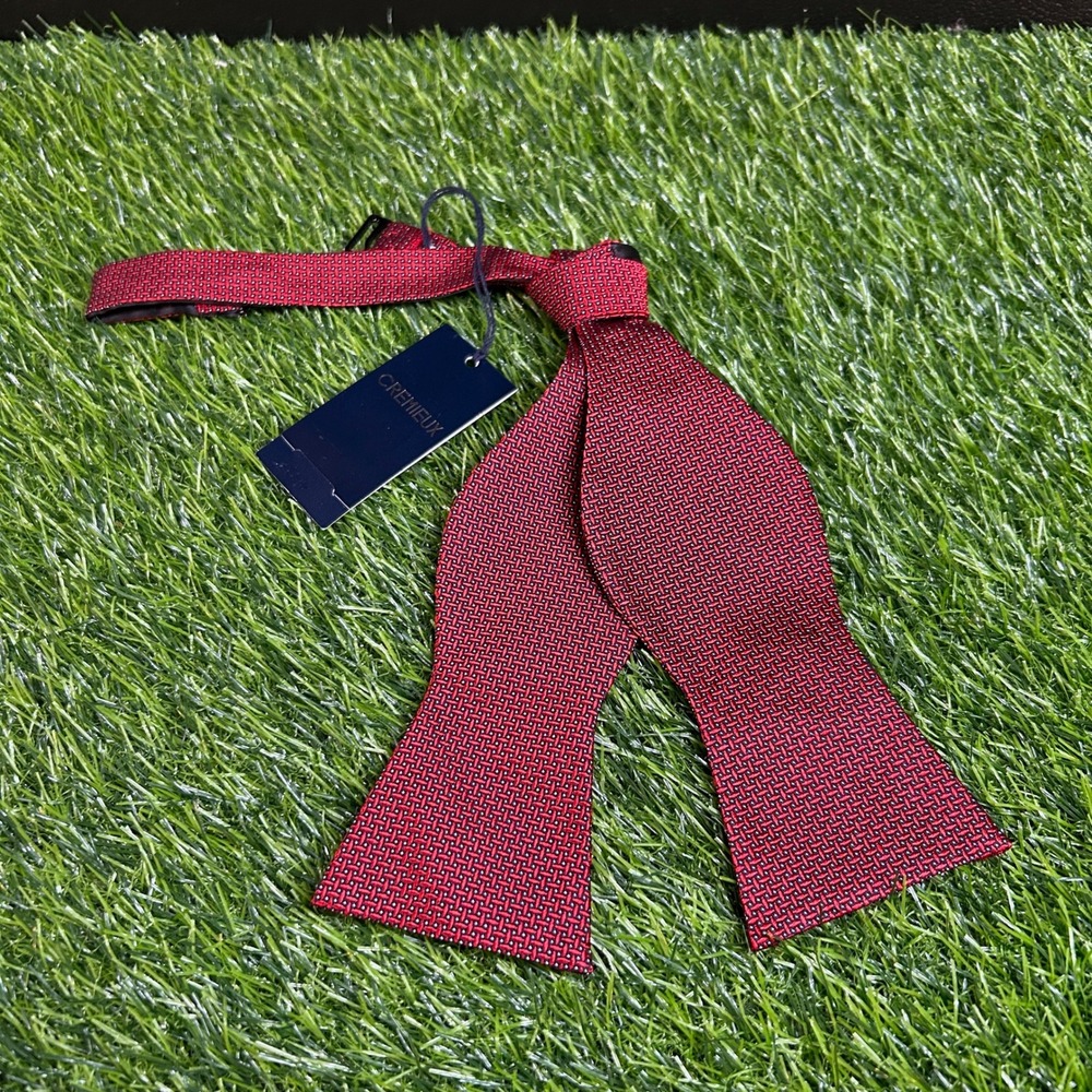 Cremieux Bow Tie Silk Red Black Patterned Adjustable Neck Mens NWT $39